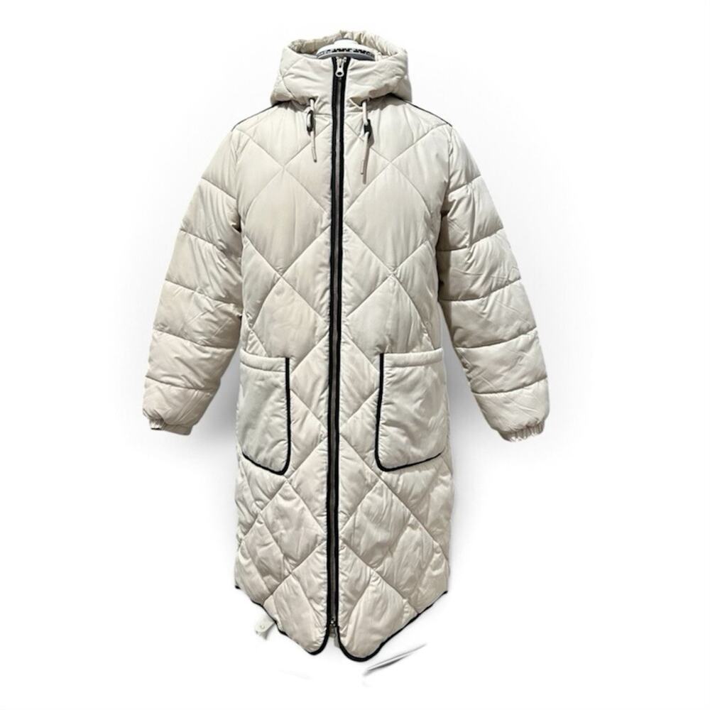 Lands End FeatherFree Insulated Diamond Quilted Maxi Coat Cream Medium Women